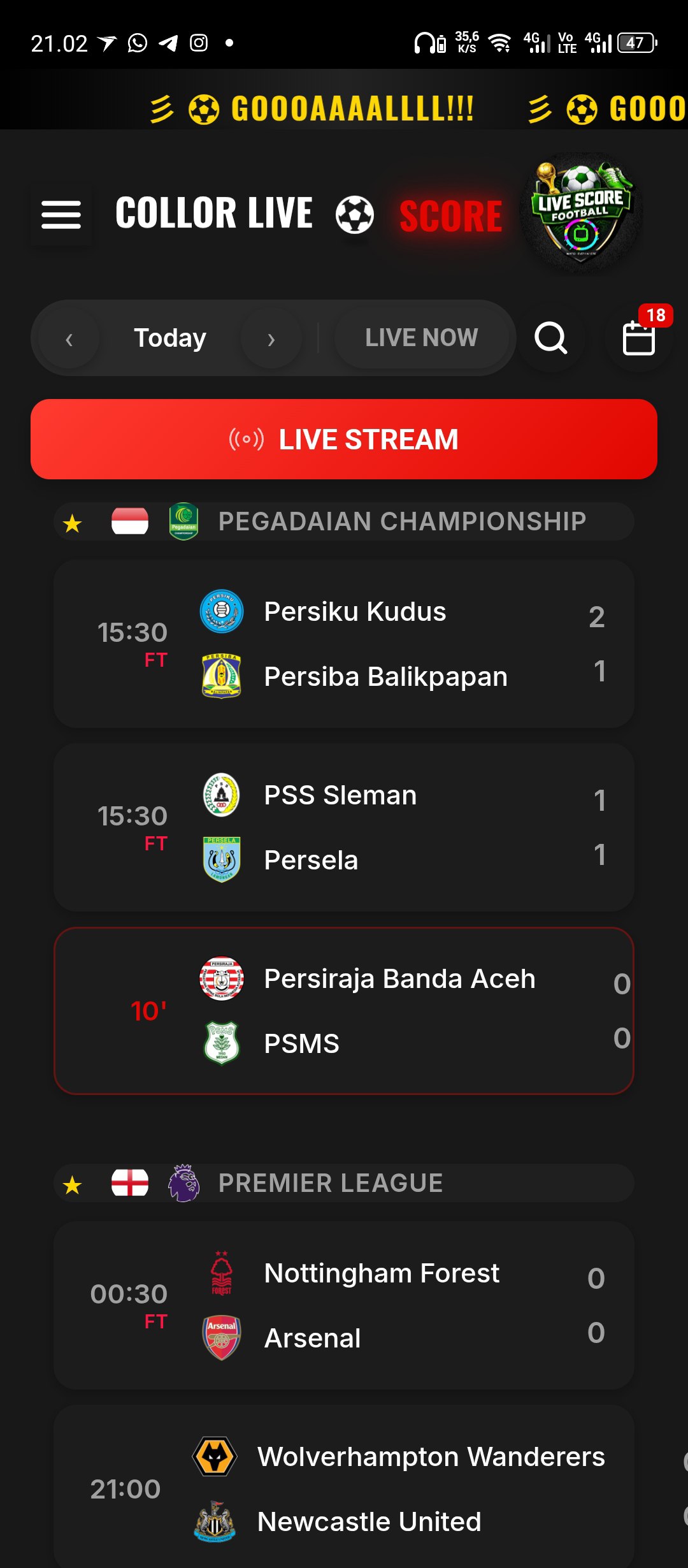 Tampilan Home Collor Score
